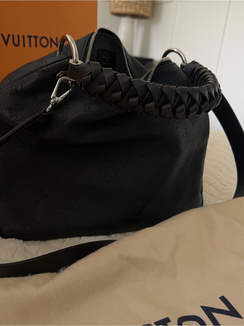 Louis Vuitton Black Braided-Handle Leather Hobo Bag